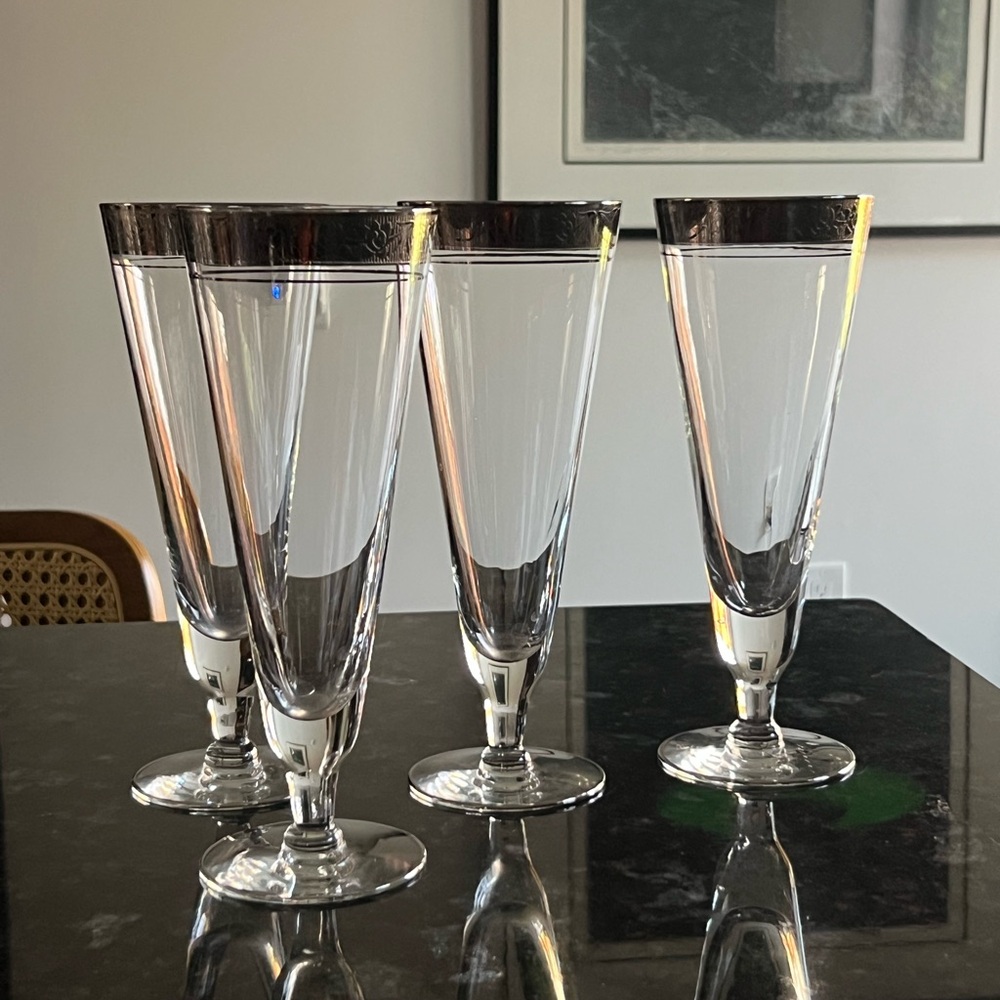 VINTAGE 1940’s Glastonbury Lotus Rambler Rose Platinum Encrusted Pilsner Glasses